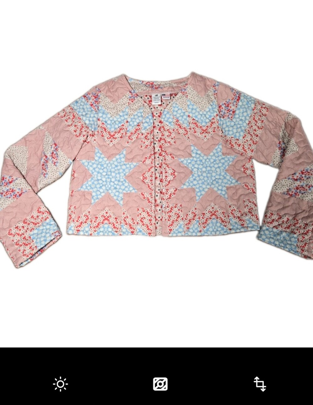 Ida Mae Adeline Patchwork Quilted Crop Jacket Small Grandma Americana USA